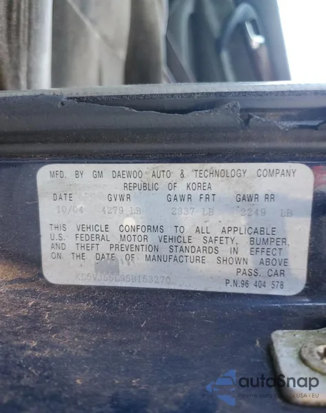 2005 Suzuki Verona S from USA, damaged, VIN KL5VJ56L95B153270